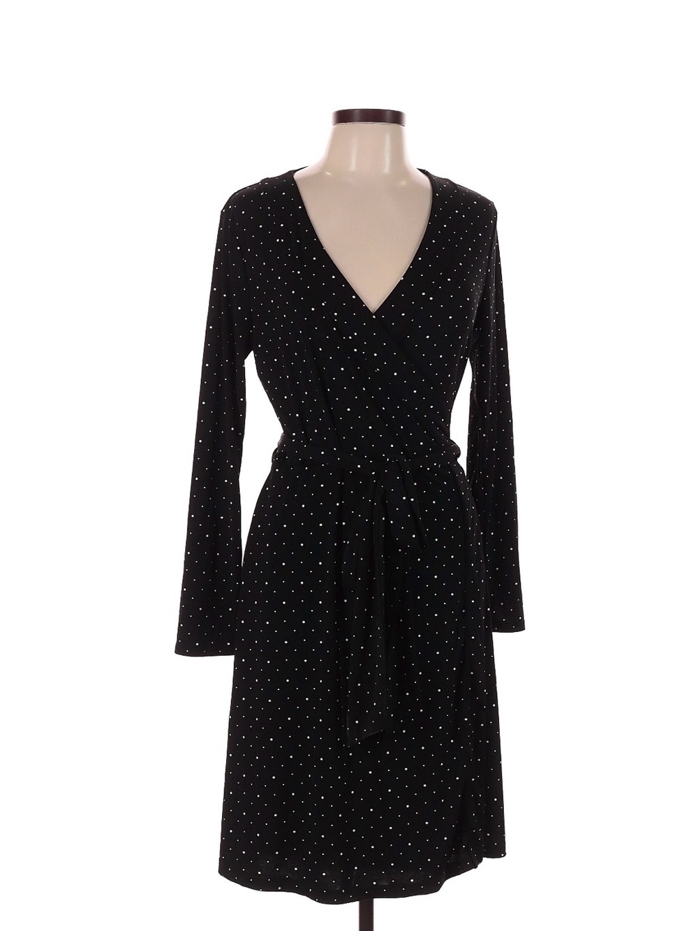 Banana Republic Black Polka Dot Wrap Midi Dress